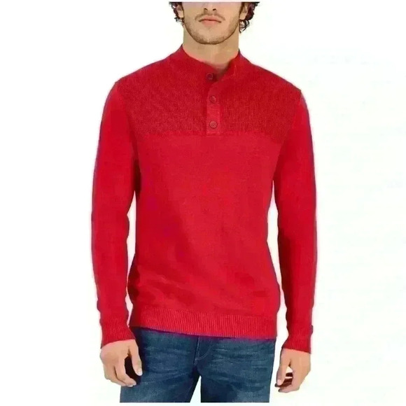 Club Room Mens Button Mock Neck Sweater Size L Anthem Red - Picture 2 of 11